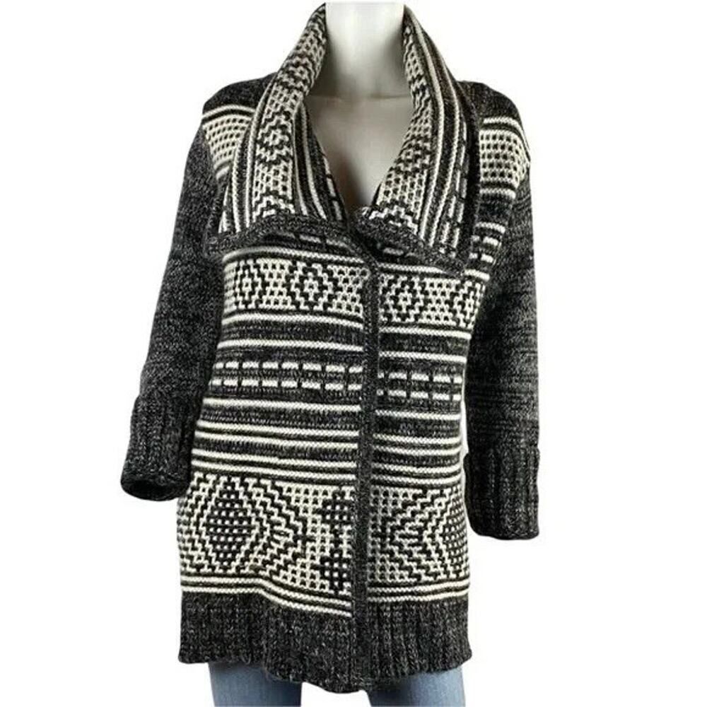 Intermix Wool Mohair Blend Open Front Cardigan Sweater Black White Small